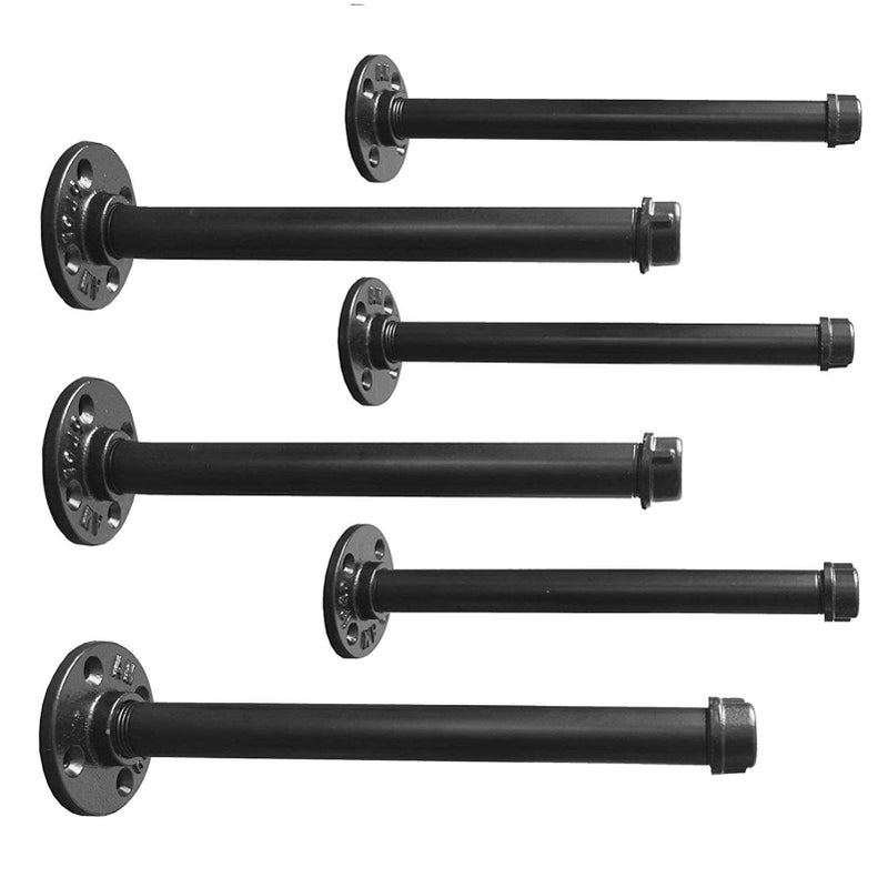 MY RUSTIC Industrial Black Iron Pipe Shelf Brackets â€“12 Inch Set of 6, Heavy Duty Rustic Floating Shelf Bracket, Clothing Rack, Coated Finish, Hardware Included - Image 1